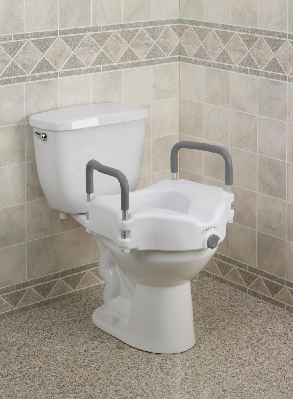Raised toilet seat with handles